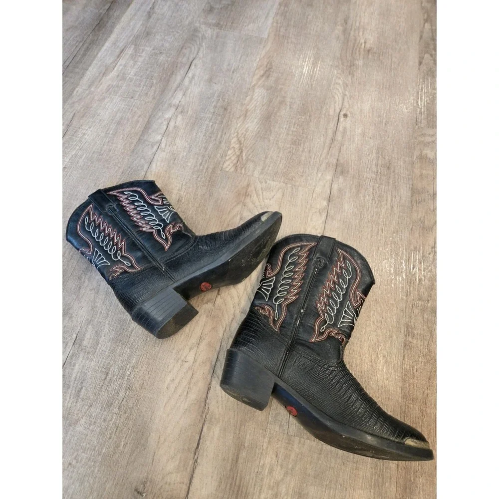 Durango BT840 Black Lizard Print Western Boots Boys Sz 1.5D